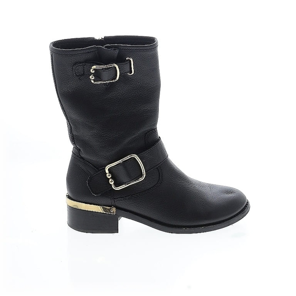 Vince Camuto Gold Buckle Leather Moto Boots